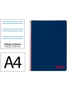 Cuaderno espiral liderpapel a4 wonder tapa plastico 80h 90gr pauta estrecha 2,5mm con margen color azul marino