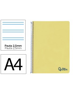 Cuaderno espiral liderpapel a4 wonder tapa plastico 80h 90gr pauta estrecha 2,5mm con margen color amarillo