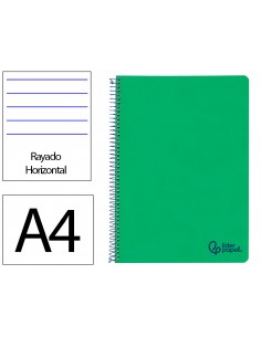 Cuaderno espiral liderpapel a4 wonder tapa plastico 80h 90gr rayado horizontal con margen color verde oscuro