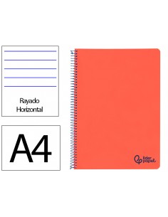 Cuaderno espiral liderpapel a4 wonder tapa plastico 80h 90gr rayado horizontal con margen color rojo