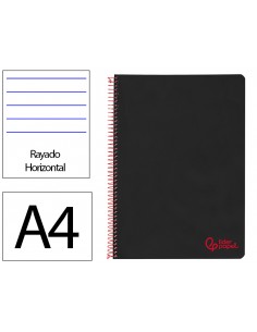 Cuaderno espiral liderpapel a4 wonder tapa plastico 80h 90gr rayado horizontal con margen color negro