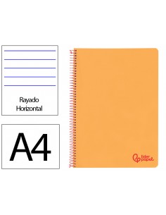 Cuaderno espiral liderpapel a4 wonder tapa plastico 80h 90gr rayado horizontal con margen color naranja