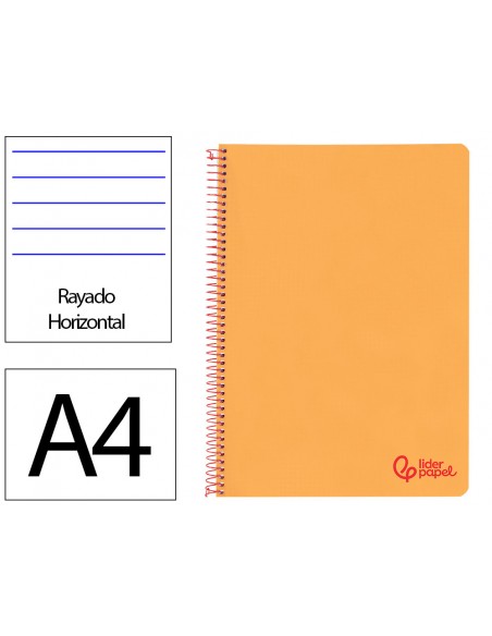 Cuaderno espiral liderpapel a4 wonder tapa plastico 80h 90gr rayado horizontal con margen color naranja
