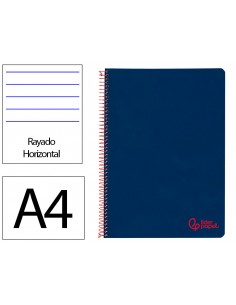 Cuaderno espiral liderpapel a4 wonder tapa plastico 80h 90gr rayado horizontal con margen color azul marino