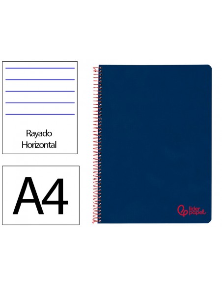 Cuaderno espiral liderpapel a4 wonder tapa plastico 80h 90gr rayado horizontal con margen color azul marino