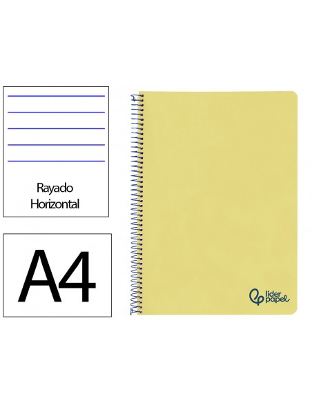 Cuaderno espiral liderpapel a4 wonder tapa plastico 80h 90gr rayado horizontal con margen color amarillo