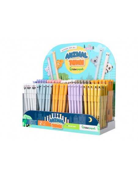 Boligrafo fantasia liderpapel animal town tinta azul borrable punta 1 mm expositor de 250 unidades 300x138x292 mm