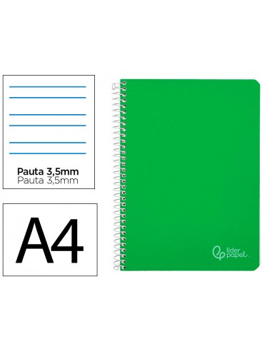 Cuaderno espiral liderpapel a4 witty tapa dura 80h 90gr pauta 3,5mm con margen color verde