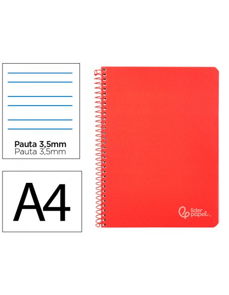 Cuaderno espiral liderpapel a4 witty tapa dura 80h 90gr pauta 3,5mm con margen color rojo