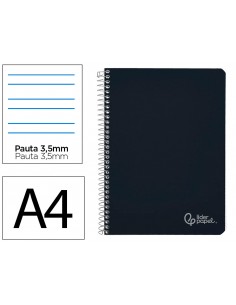 Cuaderno espiral liderpapel a4 witty tapa dura 80h 90gr pauta 3,5mm con margen color negro