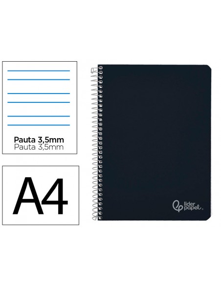 Cuaderno espiral liderpapel a4 witty tapa dura 80h 90gr pauta 3,5mm con margen color negro
