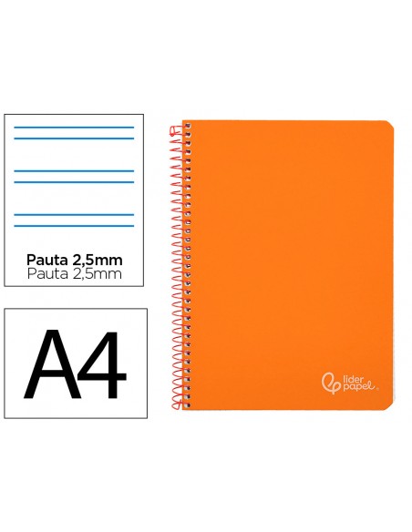 Cuaderno espiral liderpapel a4 witty tapa dura 80h 90gr pauta 2,5mm con margen color naranja