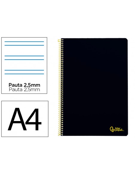 Cuaderno espiral liderpapel a4 smart tapa blanda 80h 75gr pauta 3,5mm con margen color negro