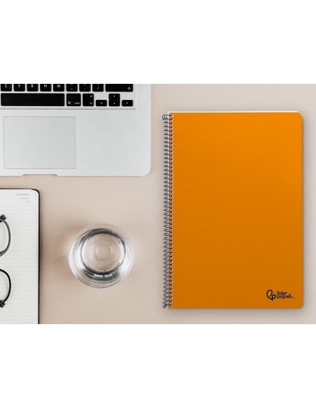 Cuaderno espiral liderpapel a4 smart tapa blanda 80h 75gr pauta 3,5mm con margen color naranja