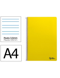Cuaderno espiral liderpapel a4 smart tapa blanda 80h 75gr pauta 3,5mm con margen color amarillo