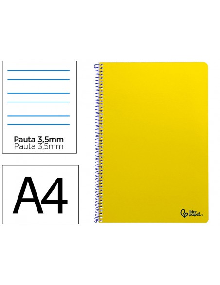 Cuaderno espiral liderpapel a4 smart tapa blanda 80h 75gr pauta 3,5mm con margen color amarillo