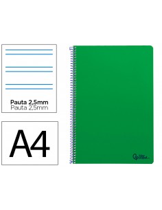 Cuaderno espiral liderpapel a4 smart tapa blanda 80h 75gr pauta 2,5mm con margen color verde