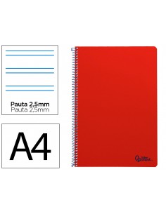 Cuaderno espiral liderpapel a4 smart tapa blanda 80h 75gr pauta 2,5mm con margen color rojo