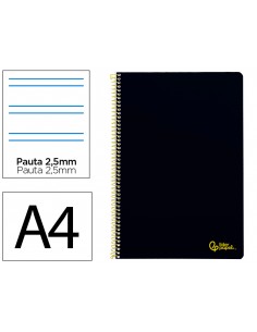 Cuaderno espiral liderpapel a4 smart tapa blanda 80h 75gr pauta 2,5mm con margen color negro