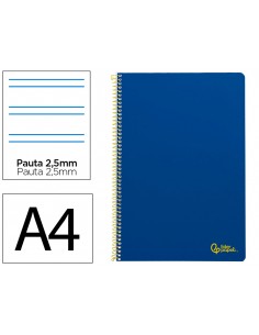 Cuaderno espiral liderpapel a4 smart tapa blanda 80h 75gr pauta 2,5mm con margen color azul oscuro