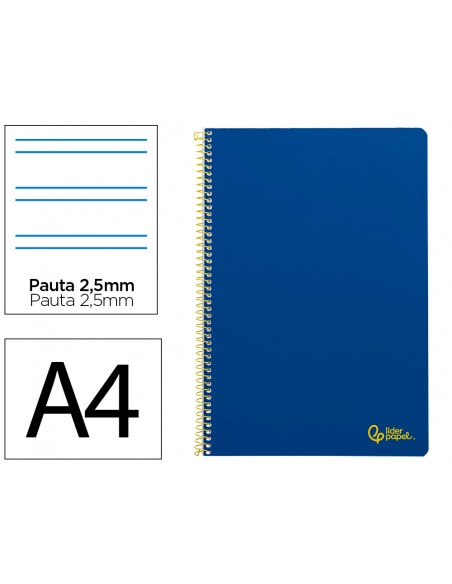 Cuaderno espiral liderpapel a4 smart tapa blanda 80h 75gr pauta 2,5mm con margen color azul oscuro