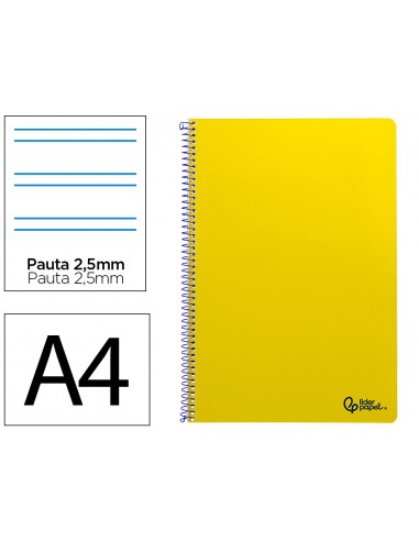 Cuaderno espiral liderpapel a4 smart tapa blanda 80h 75gr pauta 2,5mm con margen color amarillo