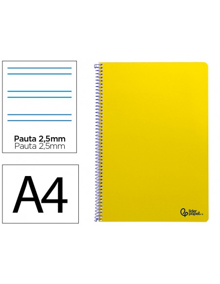 Cuaderno espiral liderpapel a4 smart tapa blanda 80h 75gr pauta 2,5mm con margen color amarillo
