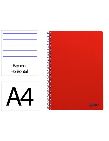 Cuaderno espiral liderpapel a4 smart tapa blanda 80h 75gr rayado horizontal con margen color rojo