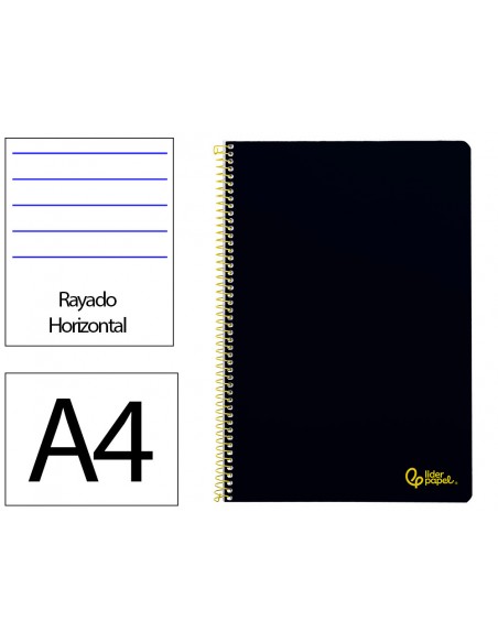 Cuaderno espiral liderpapel a4 smart tapa blanda 80h 75gr rayado horizontal con margen color negro