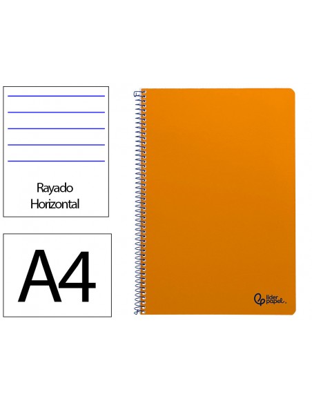 Cuaderno espiral liderpapel a4 smart tapa blanda 80h 75gr rayado horizontal con margen color naranja