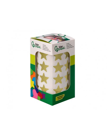Gomets liderpapel autoadhesivo estrellas doradas 20 mm 1500 unidades en caja de carton