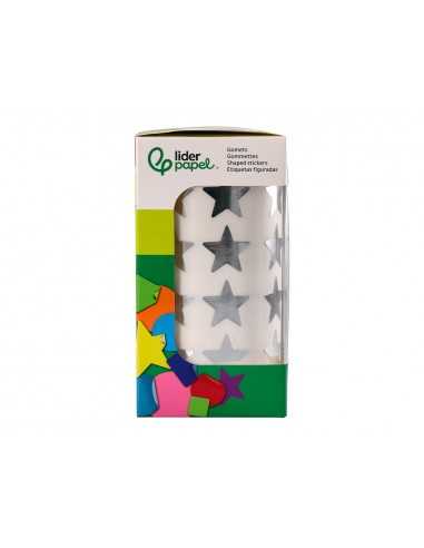 Gomets liderpapel autoadhesivo estrellas plateadas 20 mm 1500 unidades en caja de carton