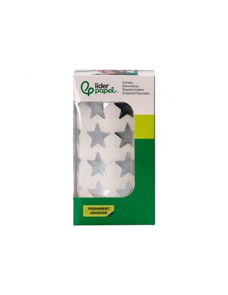 Gomets liderpapel autoadhesivo estrellas plateadas 20 mm 1500 unidades en caja de carton