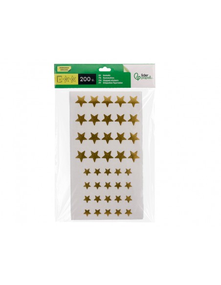 Gomets liderpapel autoadhesivo estrellas doradas surtidas bolsa de 5 hojas con 200 unidades
