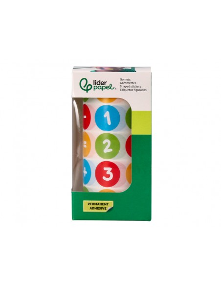 Gomets liderpapel autoadhesivo redondo numeros 20 mm colores surtidos rollo de 1000 unidades en caja de carton