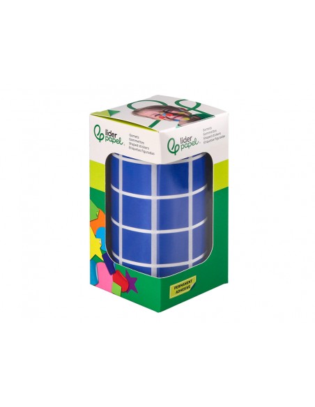 Gomets liderpapel autoadhesivo cuadrado 20x20 mm azul rollo de 2000 unidades en caja de carton