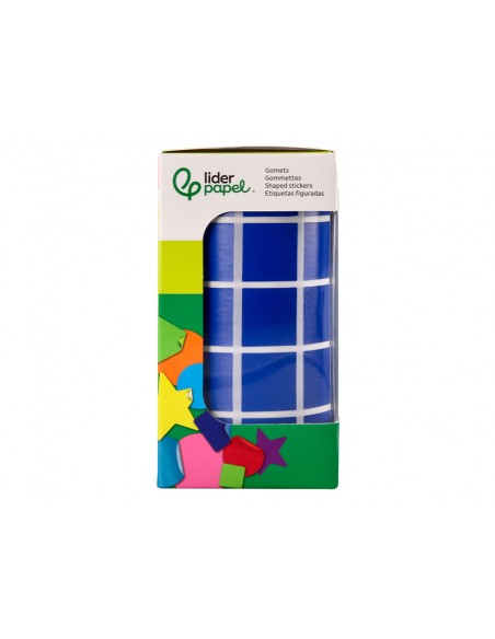 Gomets liderpapel autoadhesivo cuadrado 20x20 mm azul rollo de 2000 unidades en caja de carton
