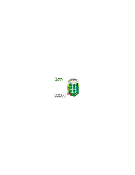 Gomets liderpapel autoadhesivo circulos 20 mm verde rollo de 2000 unidades en caja de carton