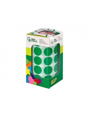 Gomets liderpapel autoadhesivo circulos 20 mm verde rollo de 2000 unidades en caja de carton