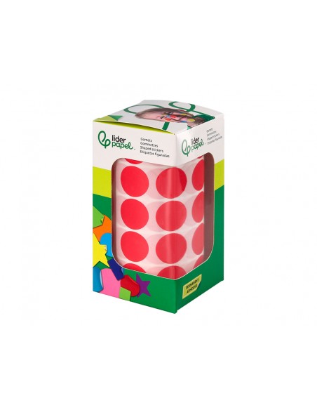 Gomets liderpapel autoadhesivo circulos 20 mm rojo rollo de 2000 unidades en caja de carton