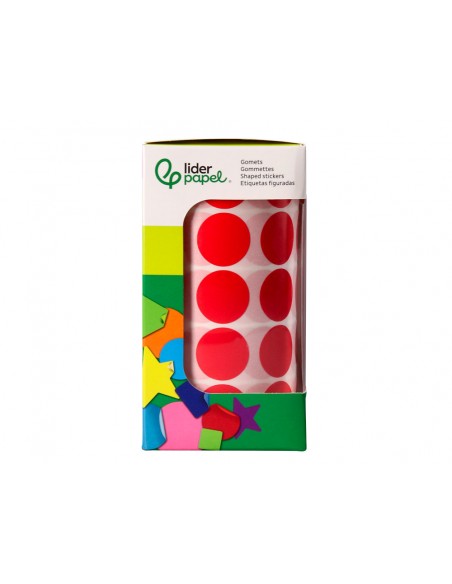 Gomets liderpapel autoadhesivo circulos 20 mm rojo rollo de 2000 unidades en caja de carton