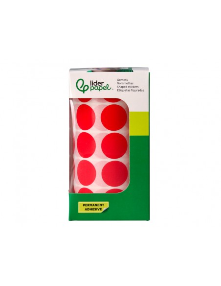 Gomets liderpapel autoadhesivo circulos 20 mm rojo rollo de 2000 unidades en caja de carton