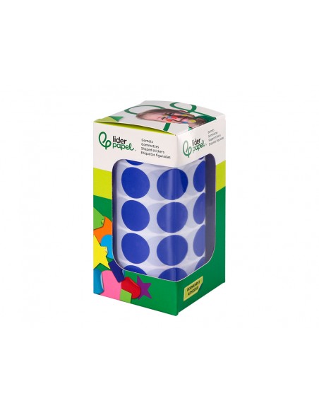 Gomets liderpapel autoadhesivo circulos 20 mm azul rollo de 2000 unidades en caja de carton