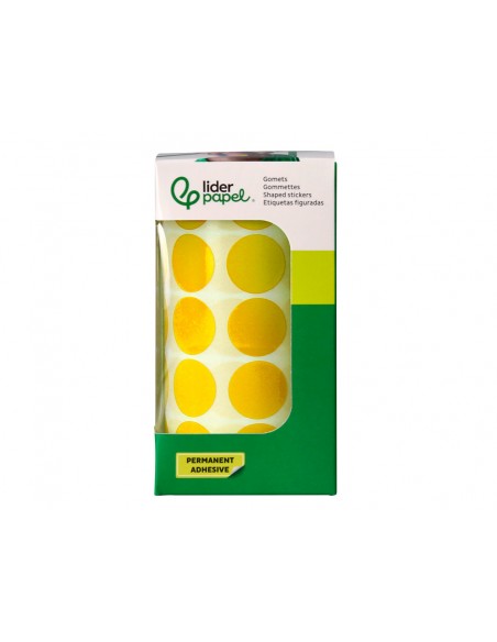 Gomets liderpapel autoadhesivo circulos 20 mm amarillo rollo de 2000 unidades en caja de carton