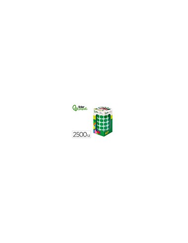 Gomets liderpapel autoadhesivo circulos 15 mm verde rollo de 2500 unidades en caja de carton