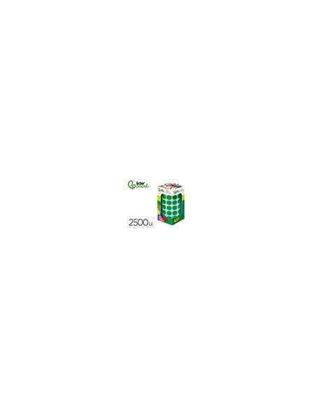 Gomets liderpapel autoadhesivo circulos 15 mm verde rollo de 2500 unidades en caja de carton