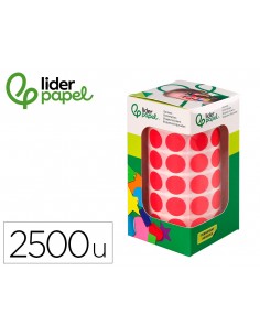 Gomets liderpapel autoadhesivo circulos 15 mm rojo rollo de 2500 unidades en caja de carton