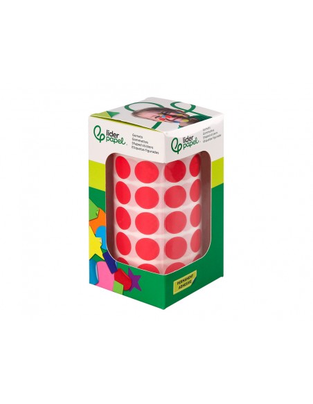 Gomets liderpapel autoadhesivo circulos 15 mm rojo rollo de 2500 unidades en caja de carton
