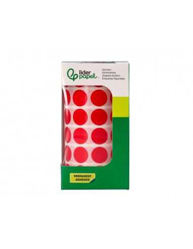 Gomets liderpapel autoadhesivo circulos 15 mm rojo rollo de 2500 unidades en caja de carton