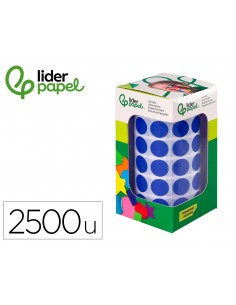 Gomets liderpapel autoadhesivo circulos 15 mm azul rollo de 2500 unidades en caja de carton